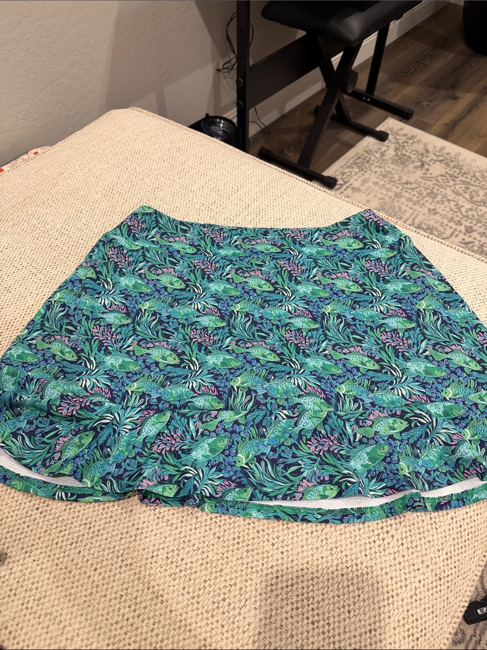 Printed A-Line Skirt in Teal Green